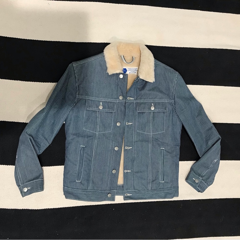 Industry Of All Nations Sherpa lined striped denim jacket
